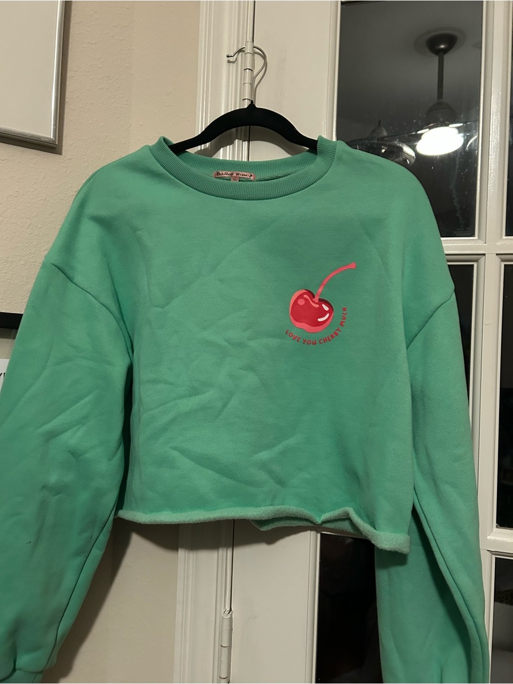 Mint Green Cropped Cherry Sweatshirt